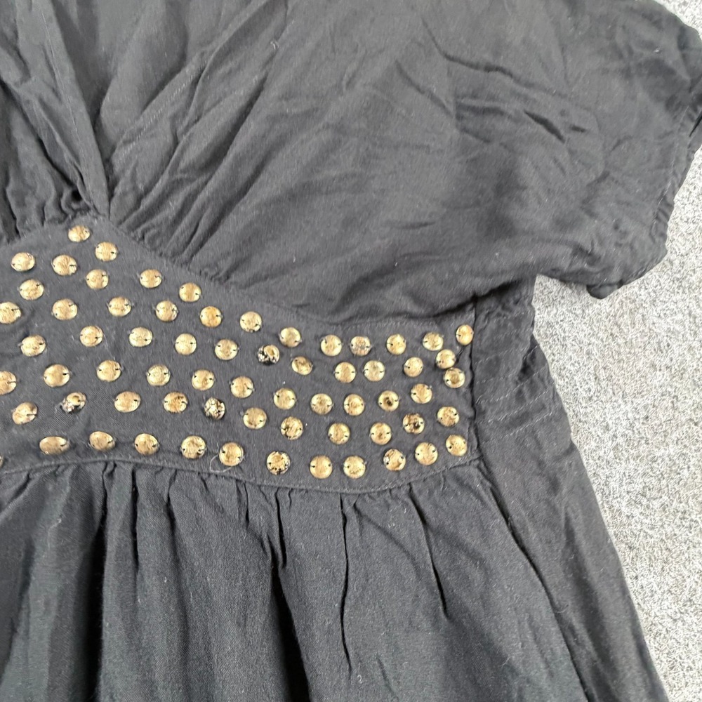 Angie Mini Dress Womens XL Black Studded Short Sleeve Casual Party Wear V Neck - Picture 7 of 16